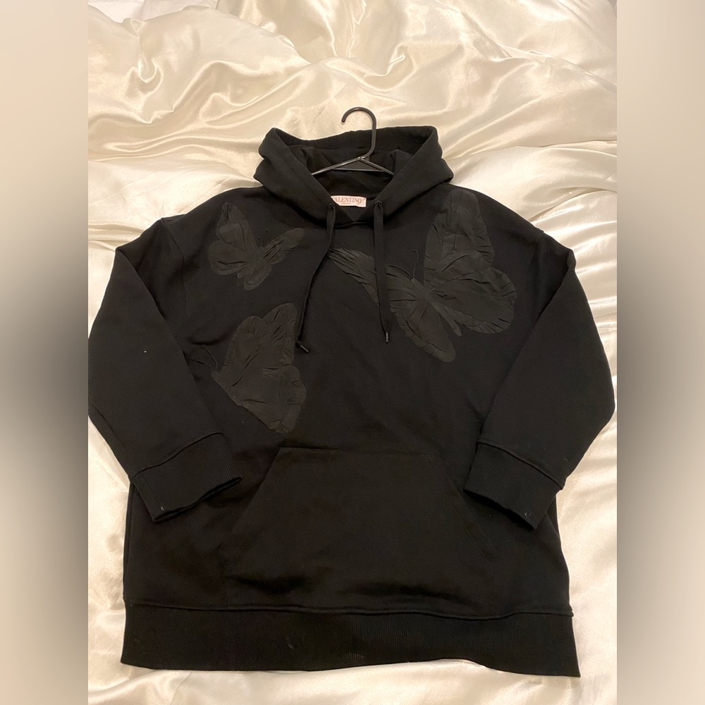 Valentino Black Butterfly Applique Hoodie, Size XS